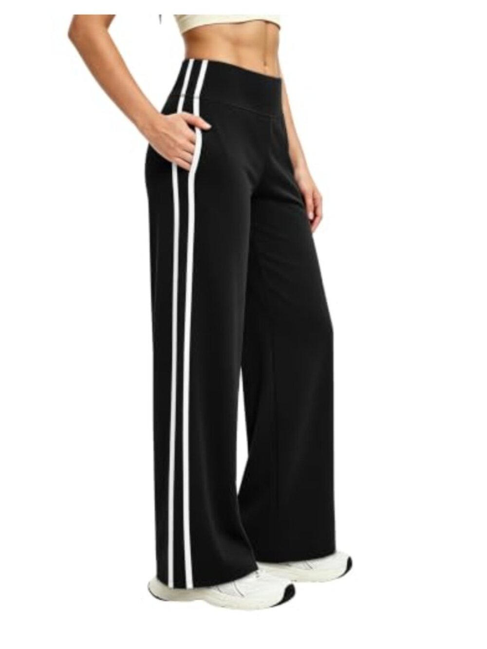 Wide Leg High Waist Casual Track Pants with Pockets Loose Stretch
